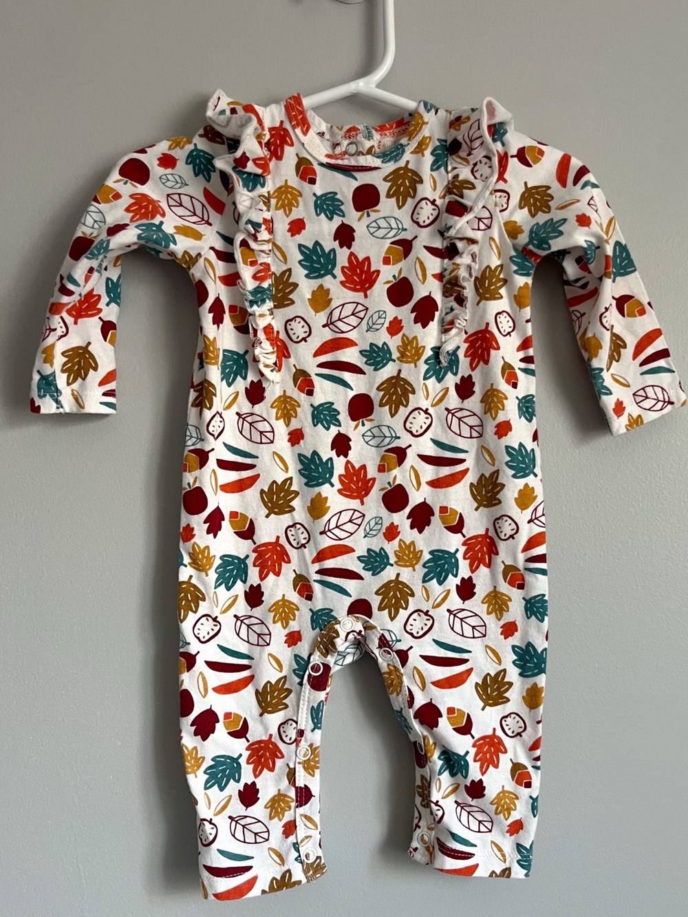 Fall romper - baby girl size 0-3 months - leaf print